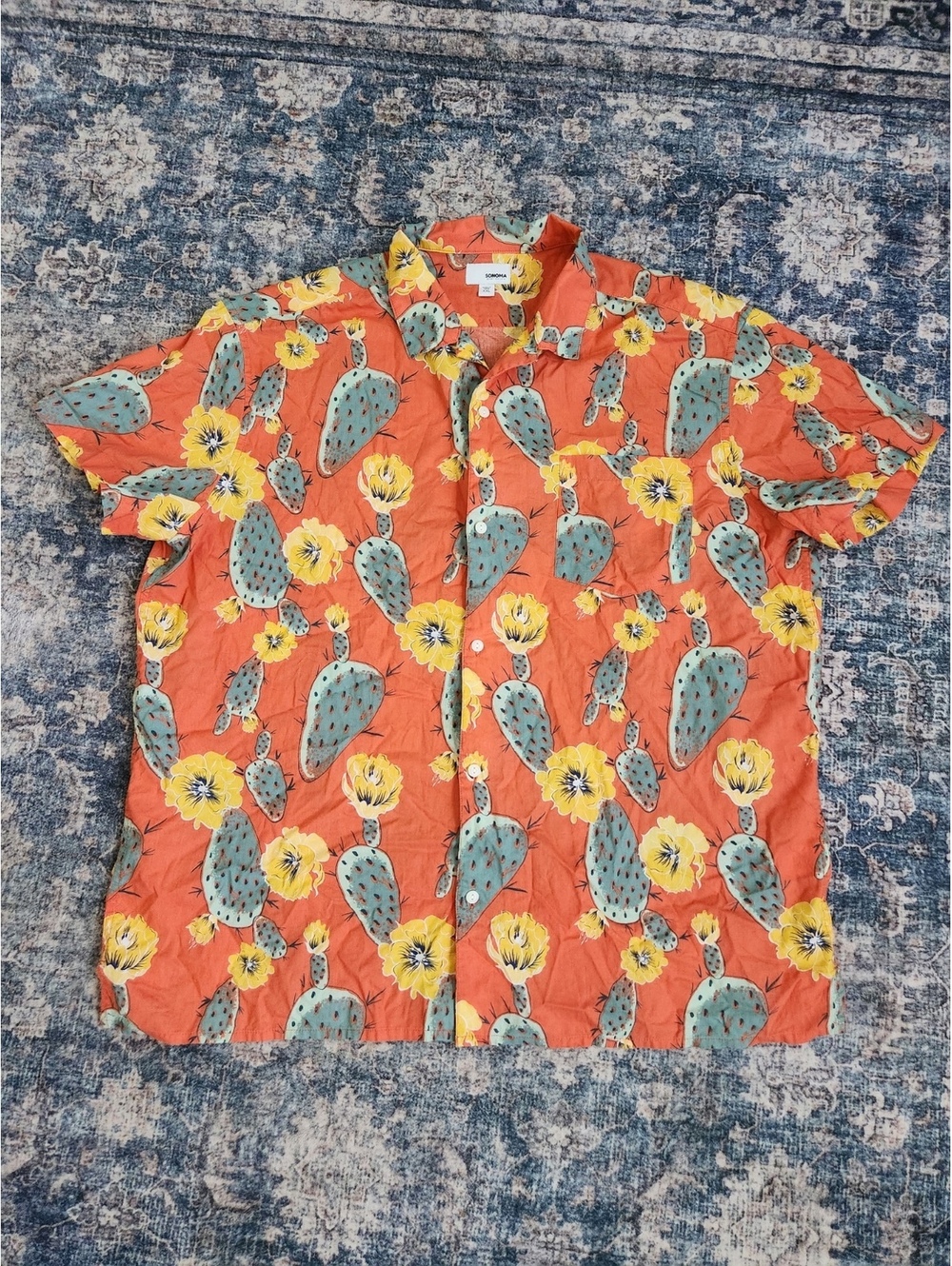 Sonoma Men XXL Cactus Floral Button Up Shirt Orange